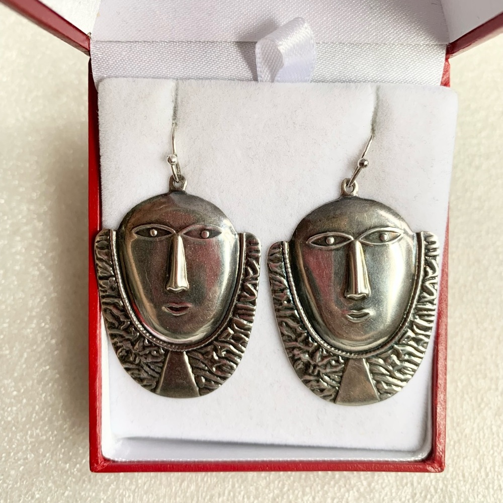 Cool Sterling Silver Tribal Mask Earrings